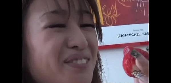Ami Matsuda sucks a dildo and a real cock and takes cum in mouth.